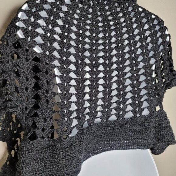 Women’s Black Crochet Cardigan – Lightweight Open Knit Sweater - Picture 2 of 11